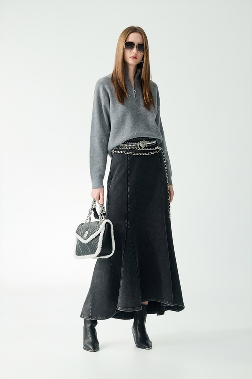 薄暮灰閃光針織上衣,秋冬穿搭