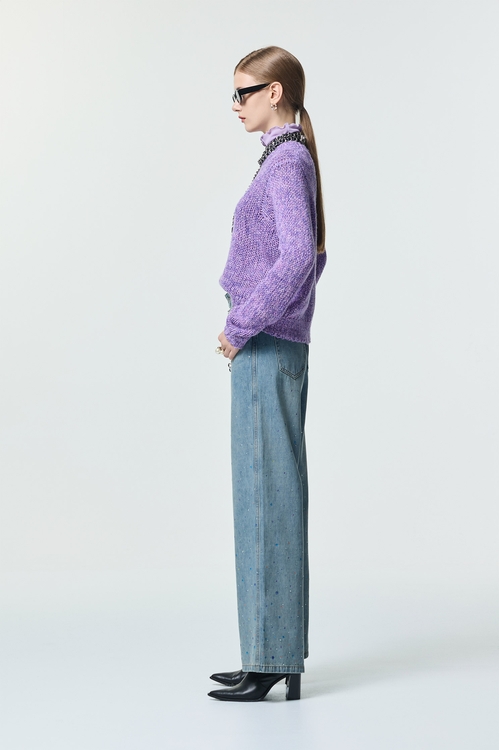 薰衣草色花紗針織上衣,秋冬穿搭