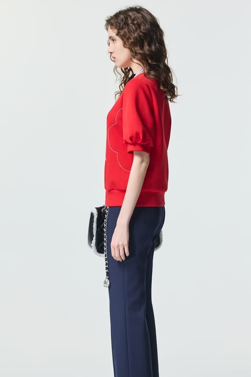 火焰色燒花形短袖上衣,花花世界