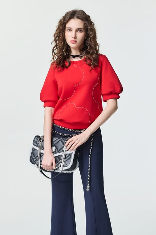 火焰色燒花形短袖上衣,花花世界