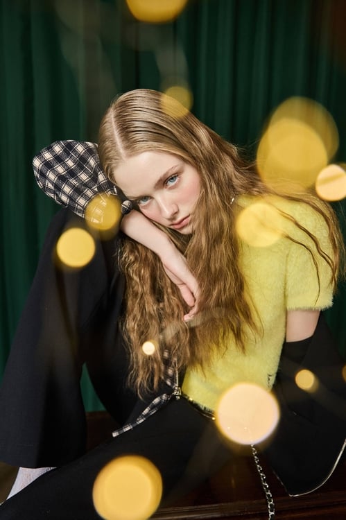 萊姆黃仿水貂毛針織上衣,約會特輯