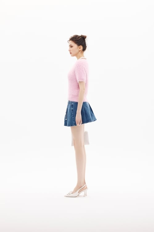 糖粉色短袖針織上衣,,糖粉色短袖針織上衣,上衣,春夏穿搭,針織,針織衫