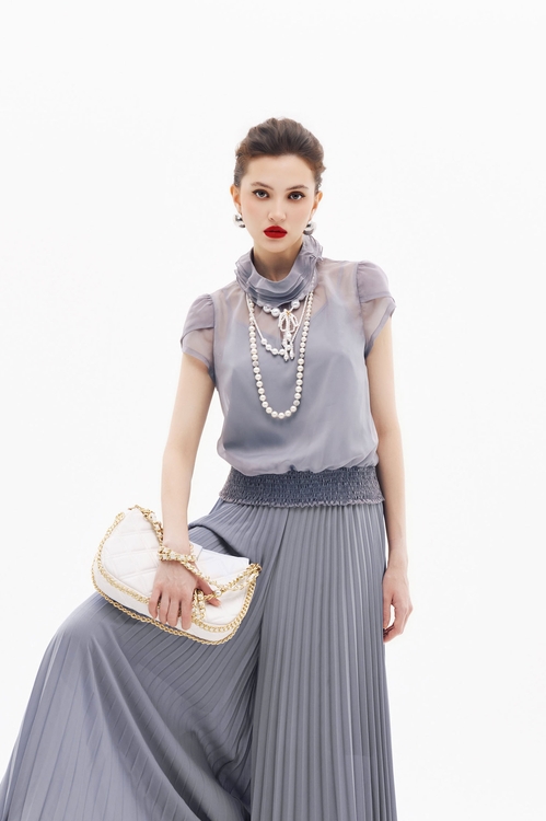 薄暮灰荷葉花苞袖單品,