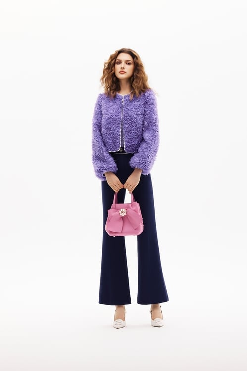 柔紫色立體壓花瓣外套,,柔紫色立體壓花瓣外套,一般外套,外套,春夏穿搭,珍珠,針織,針織外套,一般外套,外套,春夏穿搭,珍珠