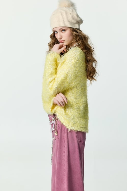 明黃色磨毛沙針織上衣,秋冬穿搭