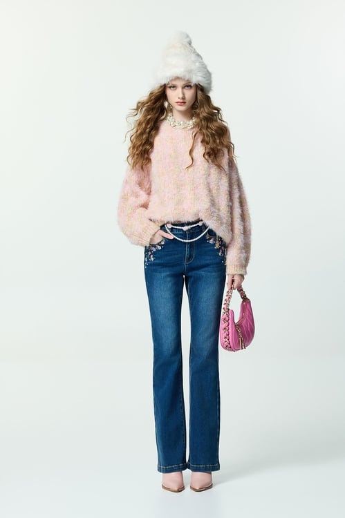 粉彩漸層圈圈紗針織上衣,秋冬穿搭