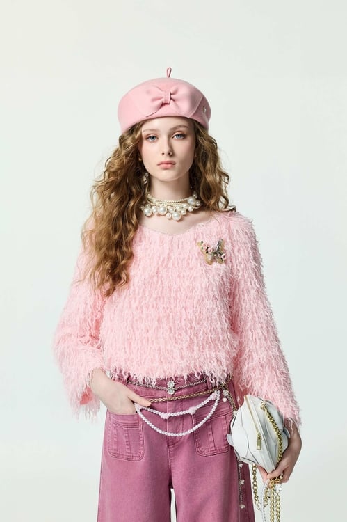 紅雪糕光澤感流蘇上衣,上班OL穿搭