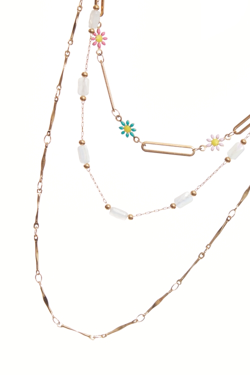 繽紛花朵水鑽多層次細鍊,項鍊