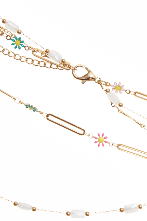 繽紛花朵水鑽多層次細鍊,項鍊