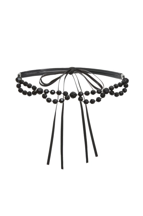 皮綁式時尚角珠腰鍊,皮革