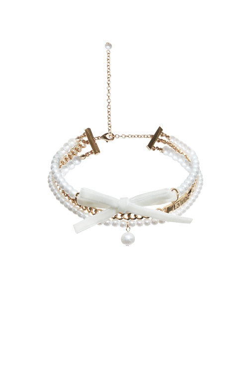 甜美絲絨蝴蝶結珍珠頸鍊,蝴蝶結