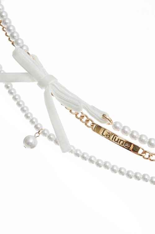 甜美絲絨蝴蝶結珍珠頸鍊,蝴蝶結