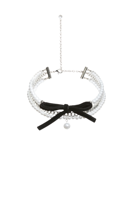 甜美絲絨蝴蝶結珍珠頸鍊,蝴蝶結