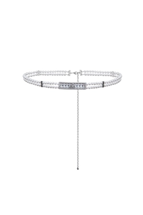 雙排珍珠R字簡約腰鍊,珍珠