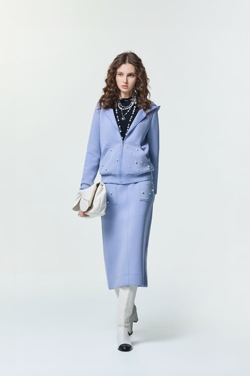 晚山新黛珍珠口袋長裙,時髦成套搭配