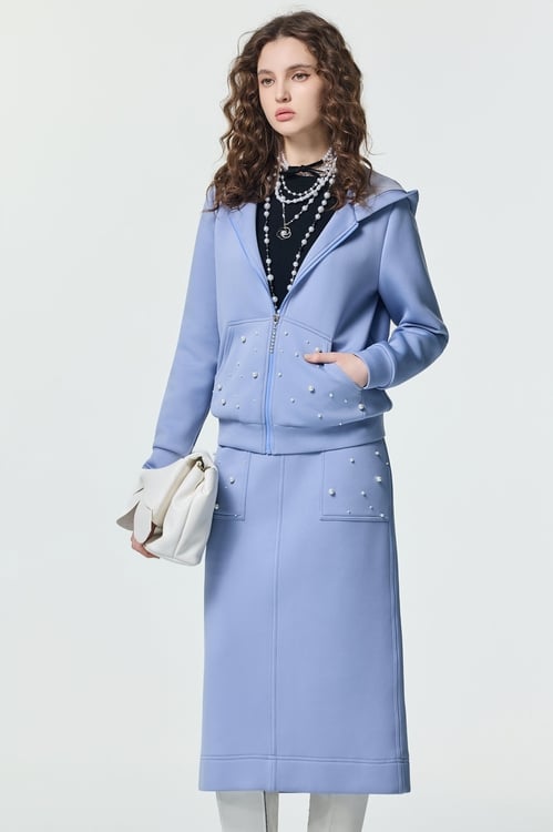 晚山新黛珍珠口袋長裙,時髦成套搭配