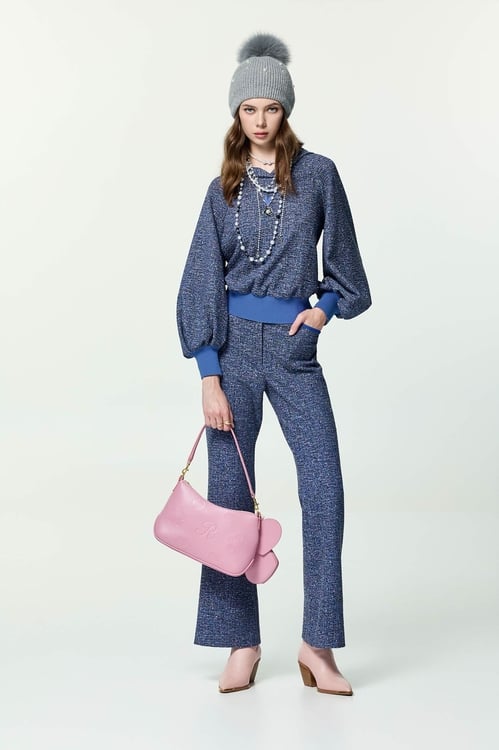 鑲口袋唇配色喇叭長褲,,鑲口袋唇配色喇叭長褲,刺繡,喇叭褲,秋冬穿搭,褲子