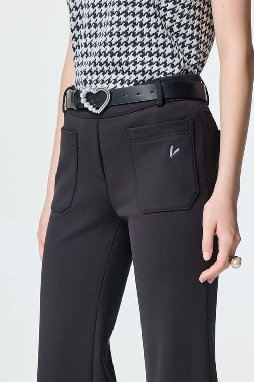 簡約鬆緊腰磨毛喇叭褲,,簡約鬆緊腰磨毛喇叭褲,刺繡,秋冬穿搭,窄管褲,褲子,刺繡,喇叭褲,秋冬穿搭,褲子,黑色褲子