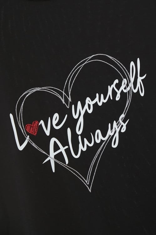 Love Yourself Always 印花寬版上衣,黑色背心,黑色上衣