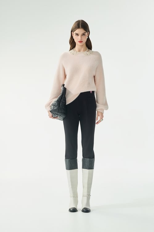 超凡粉綴珍珠針織上衣,上衣