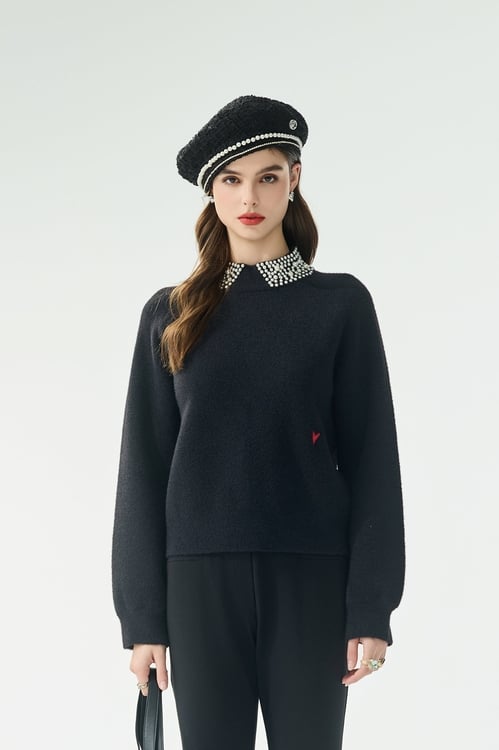 超凡粉綴珍珠針織上衣,上衣