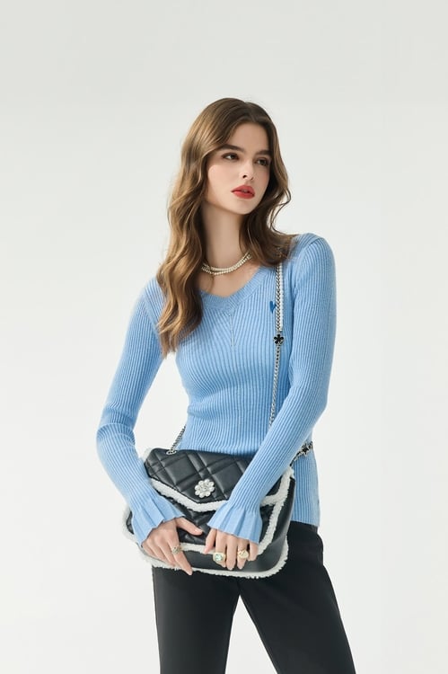 簡約正反針針織上衣,上衣