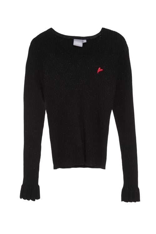 簡約正反針針織上衣,荷葉