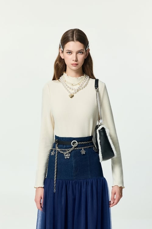 奶白色磨毛單品上衣,上衣