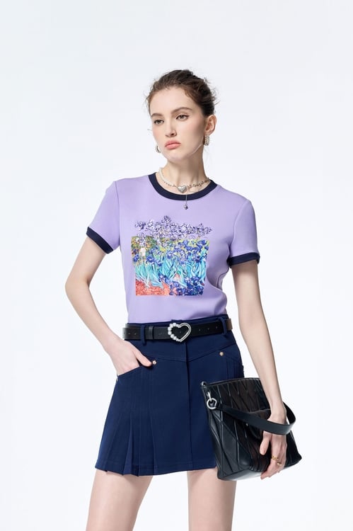 銀河丁香紫繡印花上衣,T-Shirt
