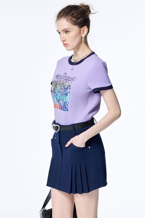 銀河丁香紫繡印花上衣,T-Shirt