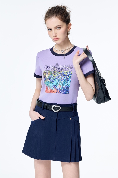 銀河丁香紫繡印花上衣,T-Shirt