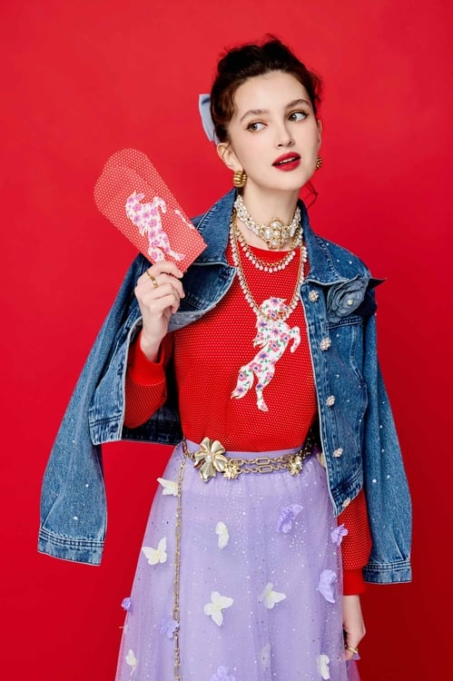 富貴大發 ‧ 圓滿生活 ‧會員特權限量福袋,,富貴大花印花上衣