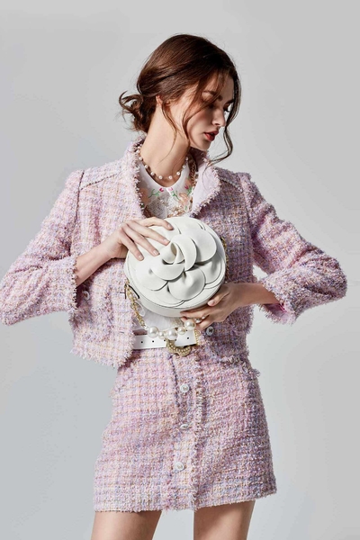 粉鑽色花呢紗外套