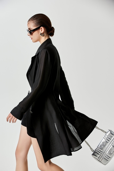 黑烏干紗風衣外套