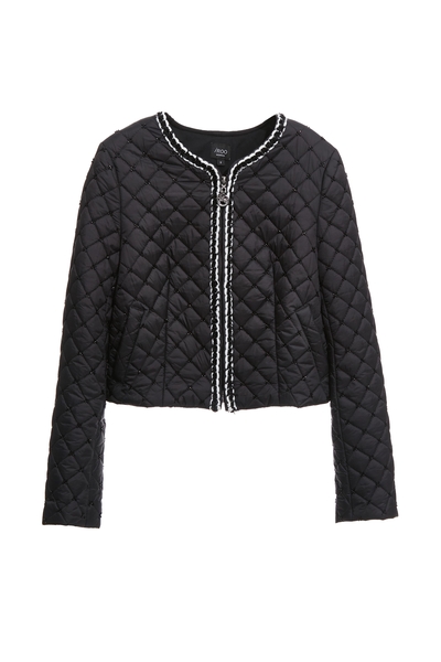 極黑角珠車格鋪棉拉鍊外套