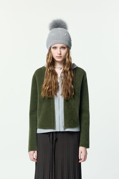 神秘綠假兩件針織外套