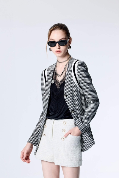 經典黑白千鳥拼羅紋外套