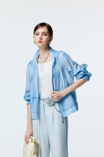 寧靜藍大翻領連帽外套