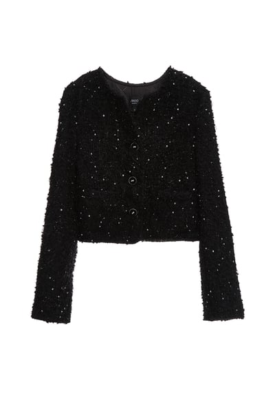 花呢崁亮片羽毛紗小香短外套