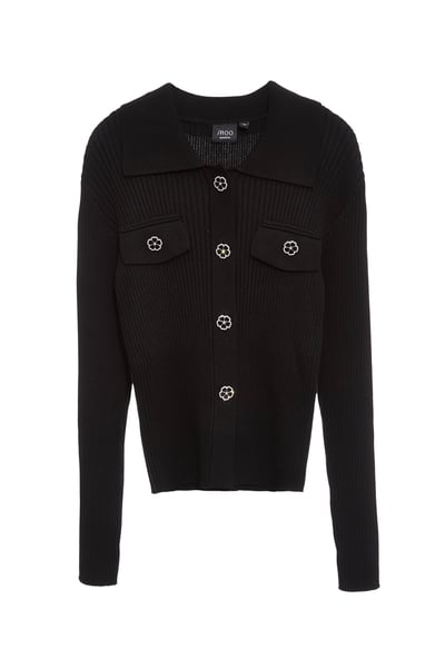 坑條修身花朵釦飾針織外罩