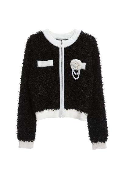 帶子紗崁銀蔥拉鍊式針織外罩