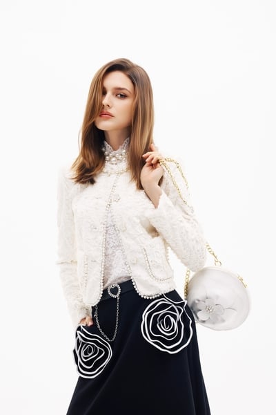 復古珍珠白仿皮草壓紋外套