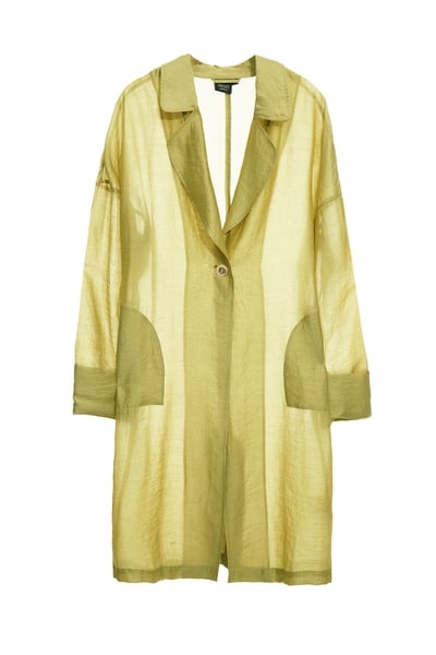 冷調抹茶色飄逸長外套