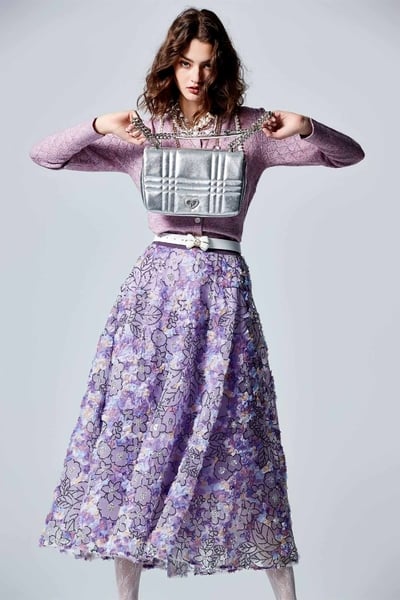 五彩摺飾細網長裙