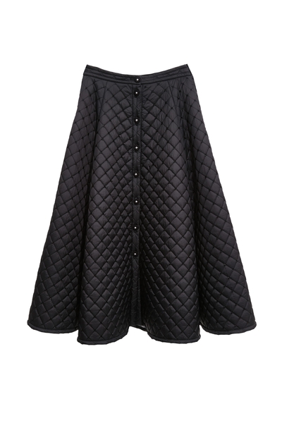 極黑角珠車格鋪棉長裙