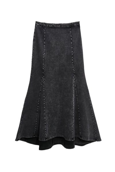 仿舊洗水魚尾長裙