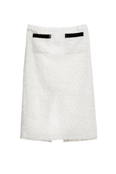 彈性花呢羽毛紗黑織帶中長窄裙