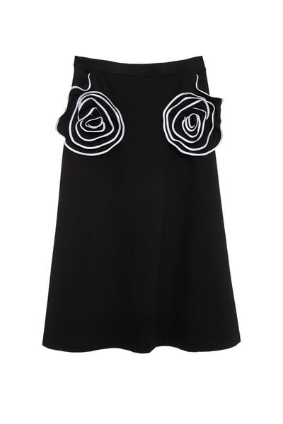 鑲色邊手工繞花中長展裙