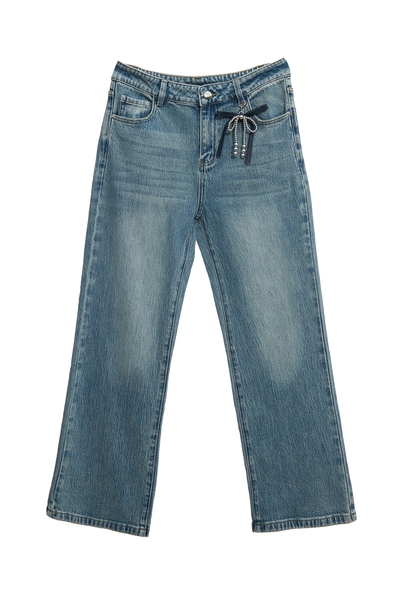 愛心刺繡造型口袋牛仔褲