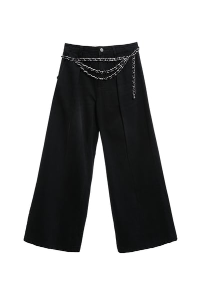 刷色牛仔打褶大寬褲